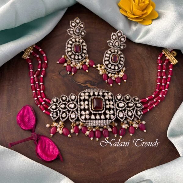 victorian grand choker pink beads